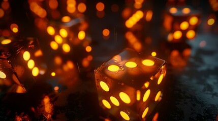 orange glowing dice