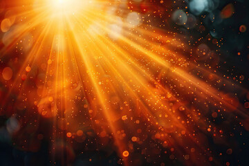 Bright sun rays and glare on a blurred background. Horizontal bokeh background. Generated by artificial intelligence