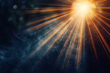 Solar flare with bright rays on a blurred background. Generated by artificial intelligence
