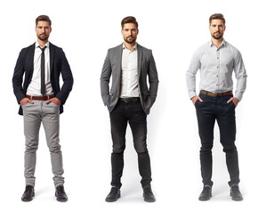 Set of business Man with natural face beauty, 25 years old, three side view, cut out