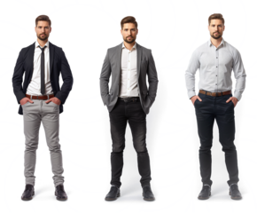 Set of business Man with natural face beauty, 25 years old, three side view, cut out