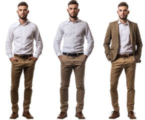 Set of business Man with natural face beauty, 25 years old, three side view on transparent background, cut out