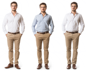 Set of business Man with natural face beauty, 25 years old, three side view on transparent background, cut out