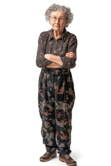 Old Woman with natural face beauty, 60 years old, three side view on transparent background, cut out