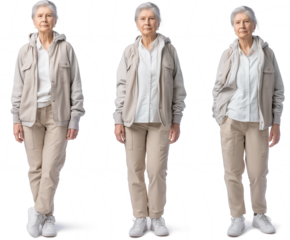 Set of old Woman with natural face beauty, 60 years old, three side view on transparent background, cut out