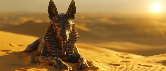 A desert landscape depicting the Egyptian god of death Anubis. Anubis is the Lord of the Sand Elements. Ancient Egypt.