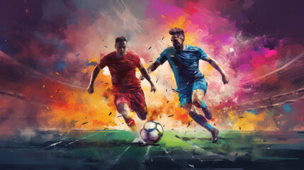 Obraz na płótnie Canvas football action scene with competing soccer players