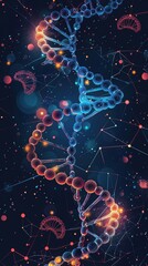 Abstract light background, DNA with small light in deep blue space