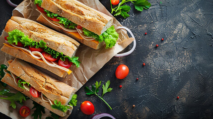sandwiches with grilled vegetables and meat