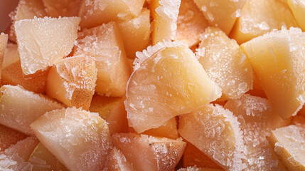 fresh frozen pineapple cubes, close up