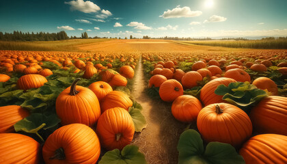 Autumn Abundance in the Pumpkin Patch: Vivid Oranges and Rustic Charm