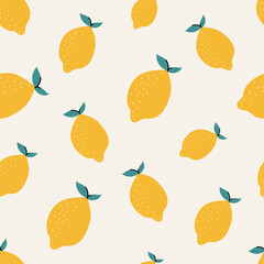 Lemon seamless pattern. Trendy summer background. Vector illustration in hand drawn flat style. Vector print for fabric or wallpaper.