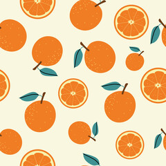 Orange seamless pattern. Trendy summer background. Vector illustration in hand drawn flat style. Vector print for fabric or wallpaper.