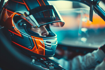 Portrait of racing driver in a helmet