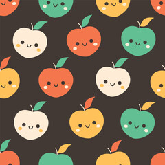 Seamless pattern with cute cartoon fruits characters. Fruit seamless pattern. Vector illustration in flat style