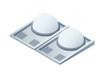 Two white hemispheres on a stylized vent structure, graphic style, isolated on a white background, concept of technology. Vector illustration isolated on white background