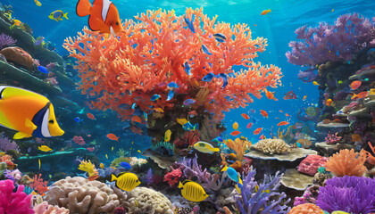 Obraz premium summer coral reef fish and ocean 3d rendering