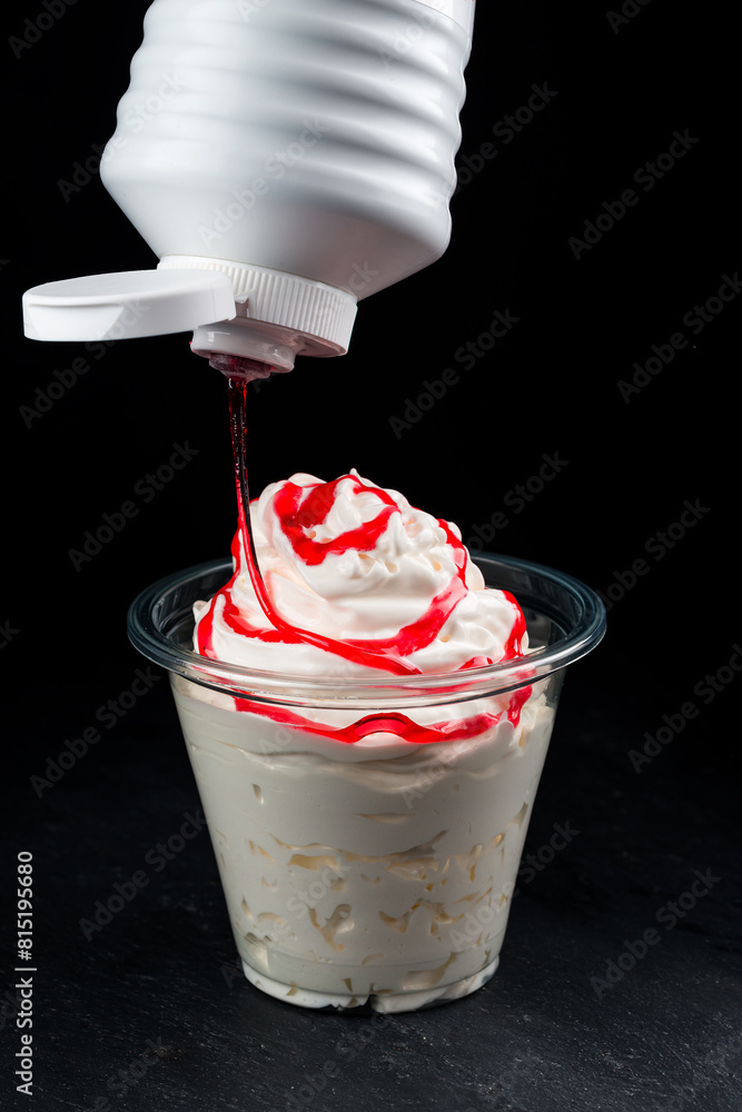 Canvas Prints takeaway strawberries and soft vanilla ice cream topped with sugar pearls with copyspace