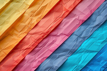 On top is a mockup of multi-colored crumpled paper sheets in yellow, pink and blue shades. Generated by artificial intelligence