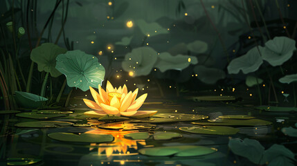 Yellow lotus in water with leaves