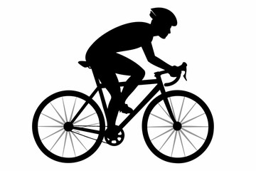 Black silhouette of cyclist isolated on white background. Man on bicycle. Graphic art. Concept of fitness, cycling, sport, active lifestyle. Icon, template, sign, logotype, print, design element