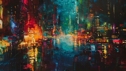 Infuse energy and excitement into your vision through an oil painting featuring a dynamic urban landscape teeming with bustling markets