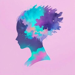 Mental health concept. Doodle watercolor vector illustration 
