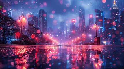 Obraz premium Twinkling city lights paint a vibrant scene.