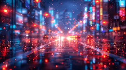 Fototapeta premium Bokeh-filled urban skyline ignites the night.