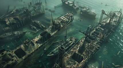 port with rusted ships