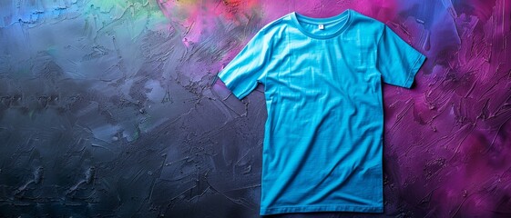 Fototapeta premium Blue t-shirt mock up. Flat lay T-shirt mockup.