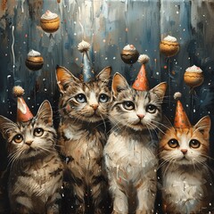 Feline friends gather for a cat's birthday.