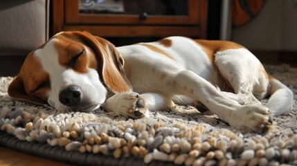 Portrait of a beagle dog sleeping sweetly on his couch in the house