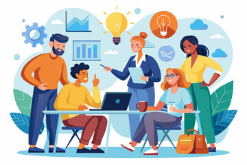 team of workers in a brainstorming session