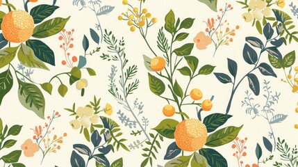 Vintage botanical illustration pattern, great for organic skincare brands and nature-inspired product lines.