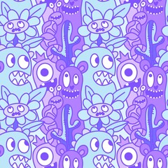 Cartoon doodle Halloween aliens seamless monster pattern for wrapping paper