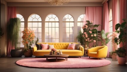 Cozy living room with yellow accents
