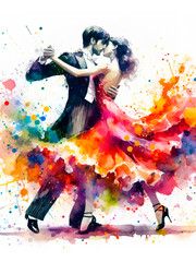 Dancing couple in watercolor