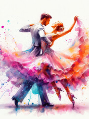Obraz premium Dancing couple in watercolor