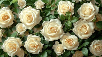 Serene and pure white rose backdrop, ideal for celebrating love and elegance.