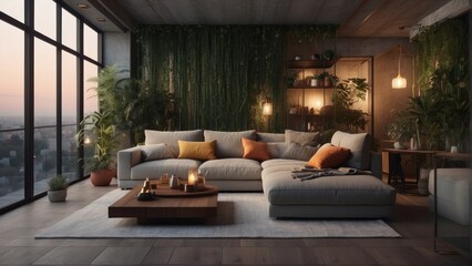Modern living room with relaxing vegetation