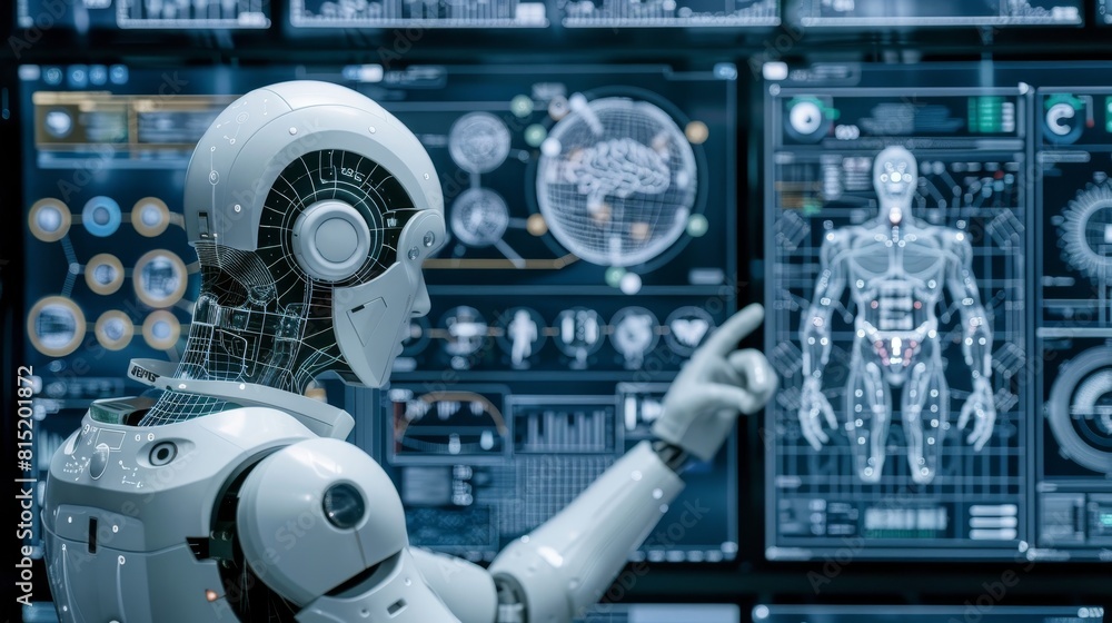 Poster cutting edge office with ai technology and robotic assistance for enhanced efficiency