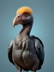 A Dodo bird is sitting on a blue background. AI generated image
