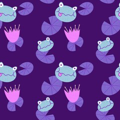 Cartoon animals seamless frogs pattern for wrapping paper and fabrics and kids
