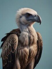 A Vulture bird is sitting on a blue background. AI generated image