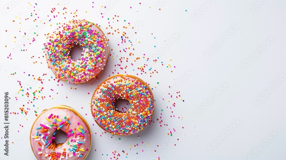 Poster it s donut day check out these vibrant donuts with colorful sprinkles each with three playful bites 