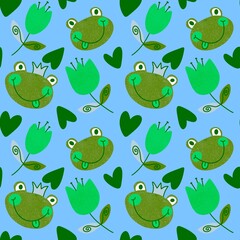 Cartoon animals seamless frogs pattern for wrapping paper and fabrics and kids clothes print and party accessories