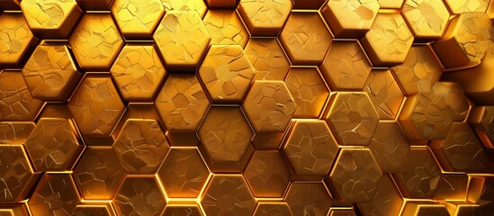 Abstract golden honeycomb pattern with textured hexagonal shapes. Modern luxury design concept.