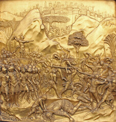 Davide uccide Golia; formella della porta del battistero di Firenze