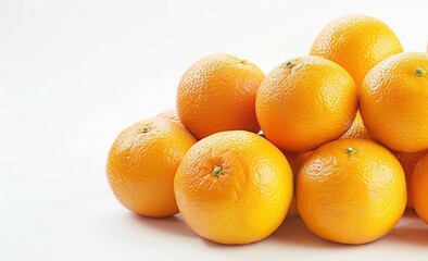 A pile of oranges in closeup, arranged neatly with the focus on their round shapes and vibrant orange colors.